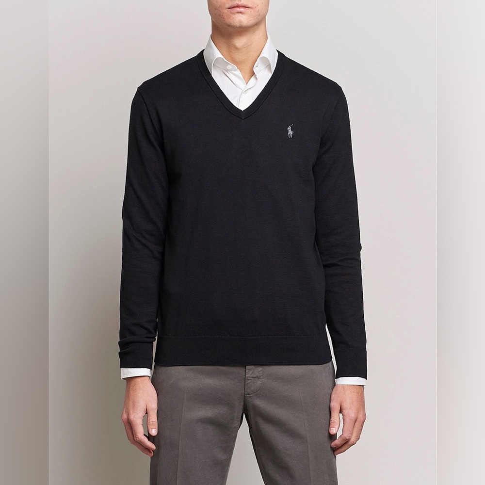 Polo Ralph Lauren Black 100% Pima Cotton V-Neck Sweater, Size 3XB
